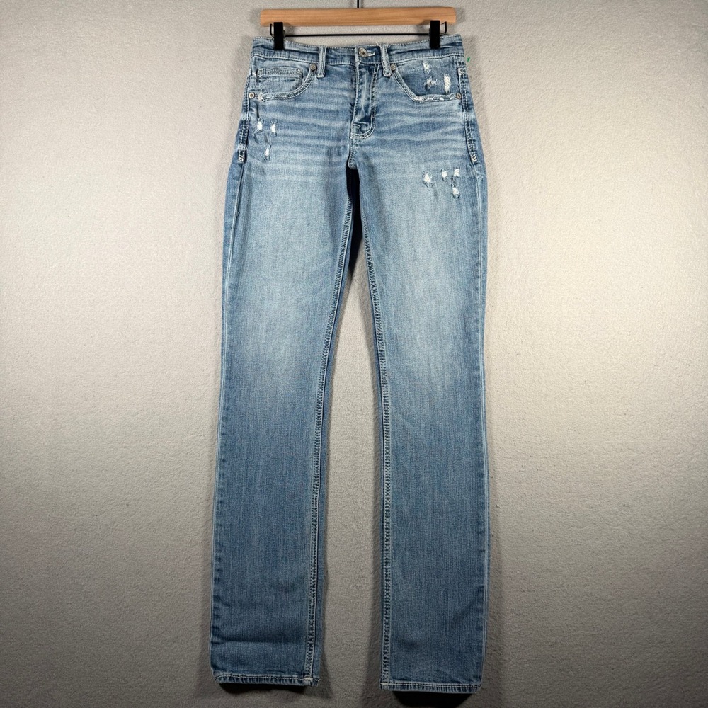 BKE Jake Straight Mens Light Wash Distressed Ripped Denim Jeans 30x36 ABS16600